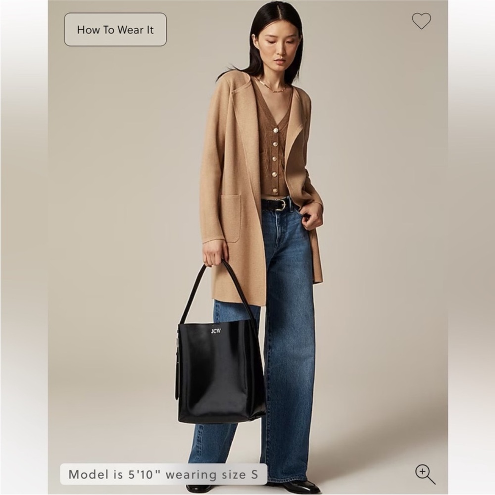 J.Crew Juliette Collarless Sweater Blazer, Camel Long Sweater
